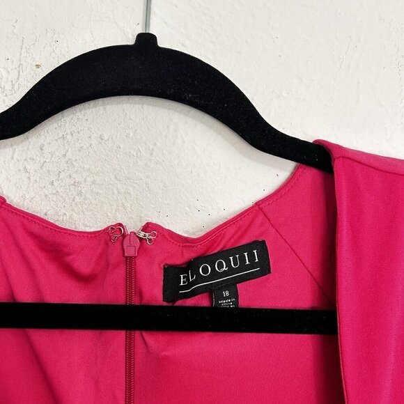 Eloquii Midi Dress Women's Sz 18 Hot Pink V-Neck Long Sleeve Twist Front Stretch - Picture 6 of 15